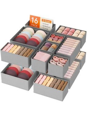 Set of 16 Closet Drawer Organizers Fabric Bins for Bras Socks Underwear